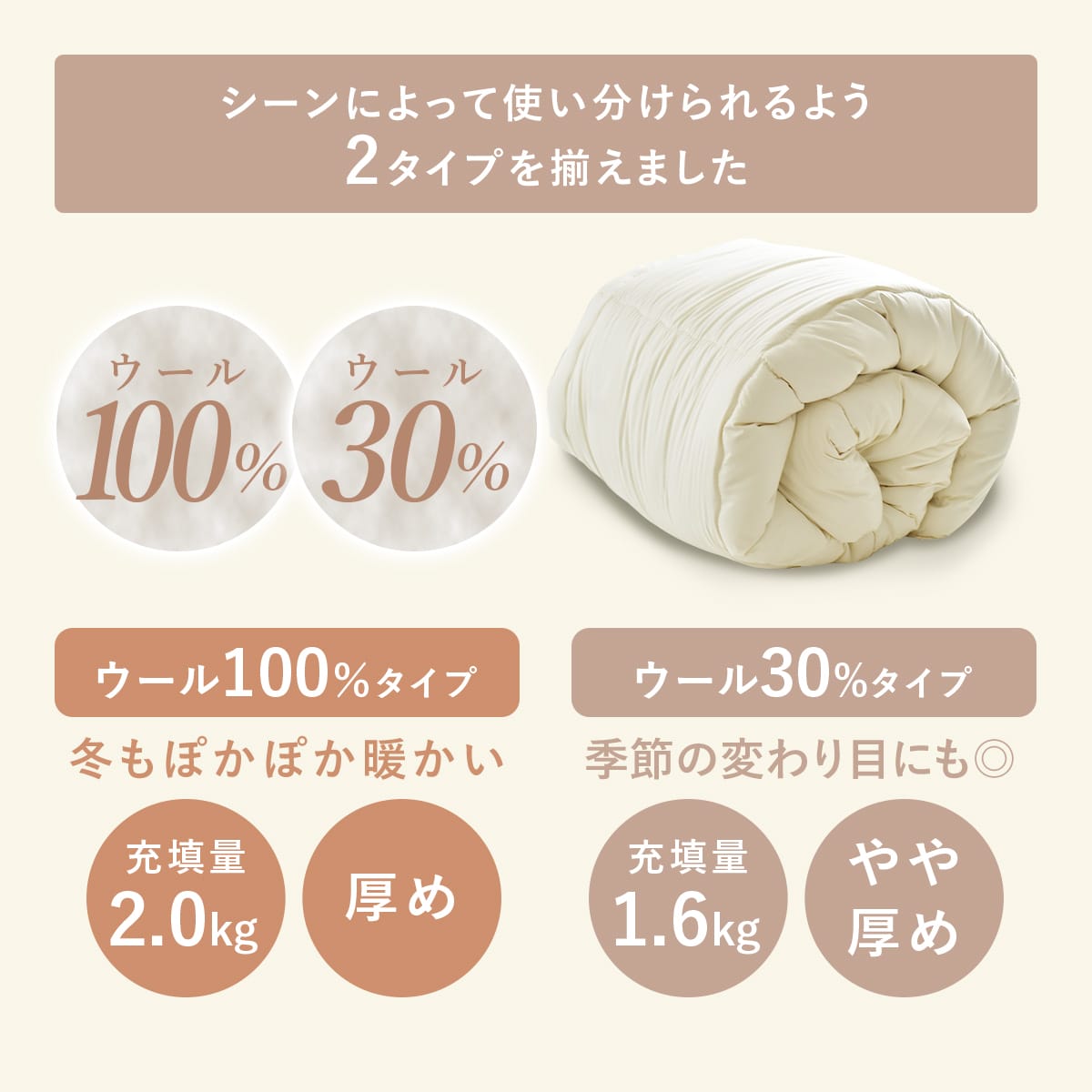 【シングル】羊毛掛け布団ウール100%|ウール30%|吸湿発熱|防塵防菌防臭|日本製