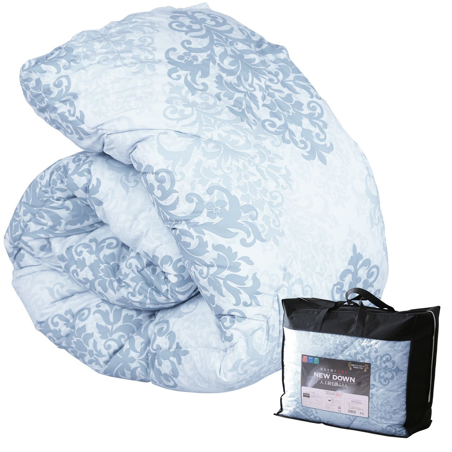 人工羽毛掛布団 掛け布団 シングル シングルロング ポリエステル100％ ニューダウン 寝具 幅150 洗える ケース付き ピーチスキン加工