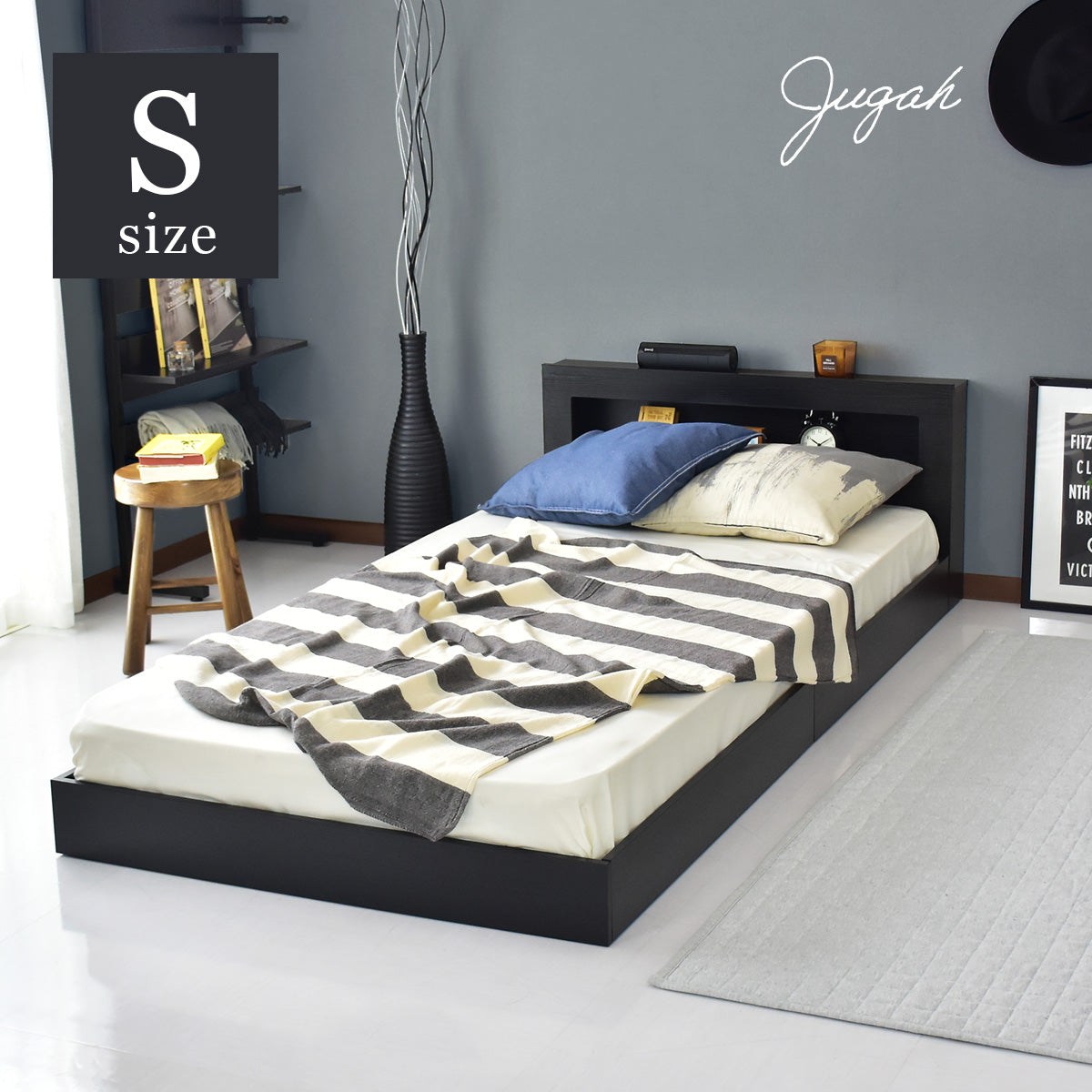 ベッドフレーム 木製 シングル ライト付き コンセント付き ロータイプ ジュガーS